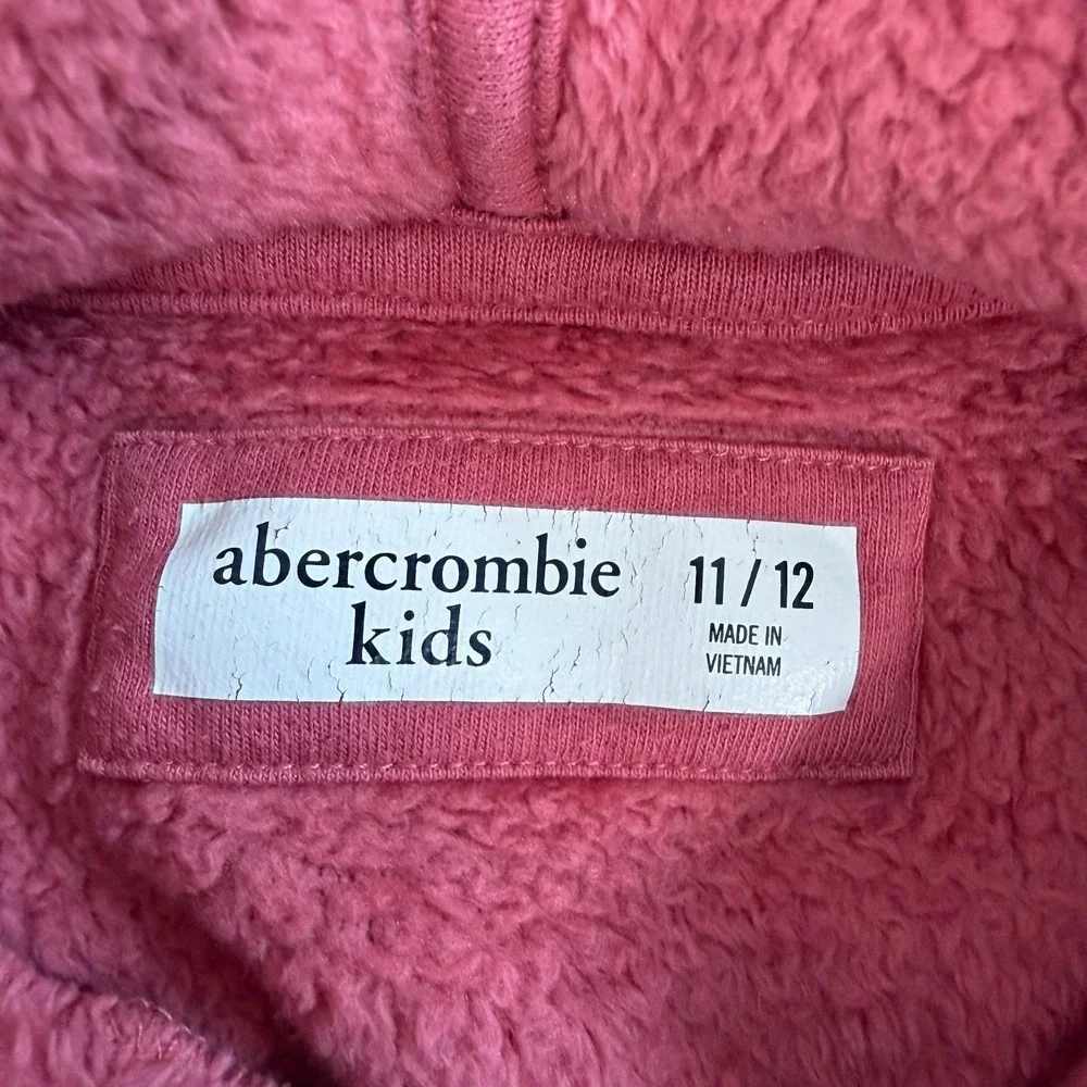 Abercrombie Kids Pullover Hoodie Girls Pink Sherpa Fleece Relaxed Winter - 11/12